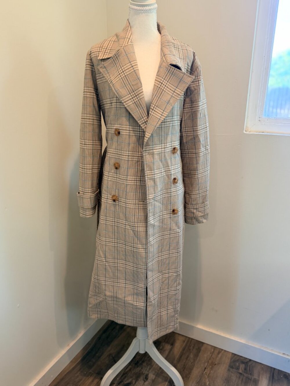 Bagatelle Plaid Relaxed Duster Trench Coat M - Picture 2 of 9